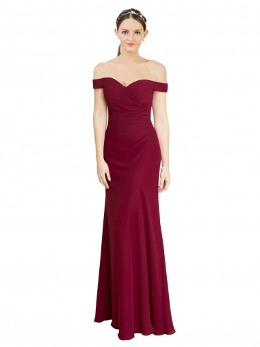 Discount Off the Shoulder Long Chiffon Bridesmaid Dress / Prom Dress with Pleats