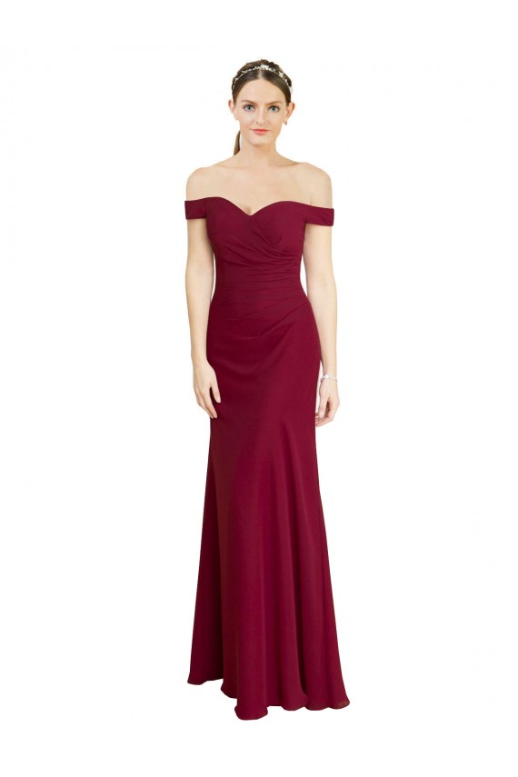 Discount Off the Shoulder Long Chiffon Bridesmaid Dress / Prom Dress with Pleats
