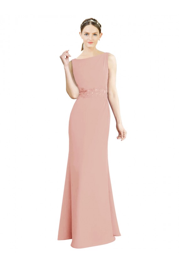 Discount Full Length Long Chiffon Bridesmaid Dress with Pleated Lace Waist