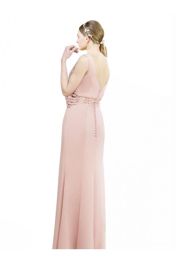 Discount Full Length Long Chiffon Bridesmaid Dress with Pleated Lace Waist