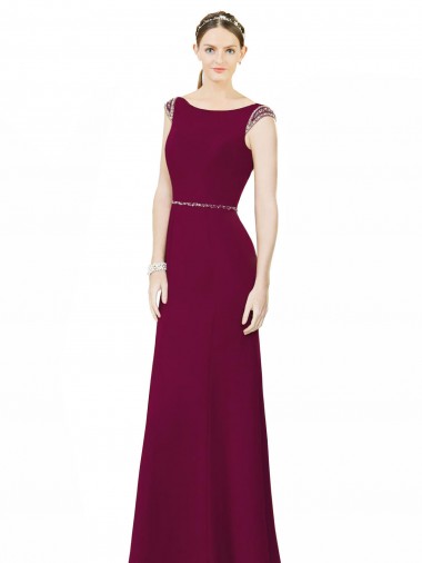 Discount Slim Chiffon Bridesmaid Dress with Embellished Capped Sleeves