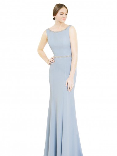 Discount Full Length Chiffon Bridesmaid Dress with Sparkly Neckline and Belt