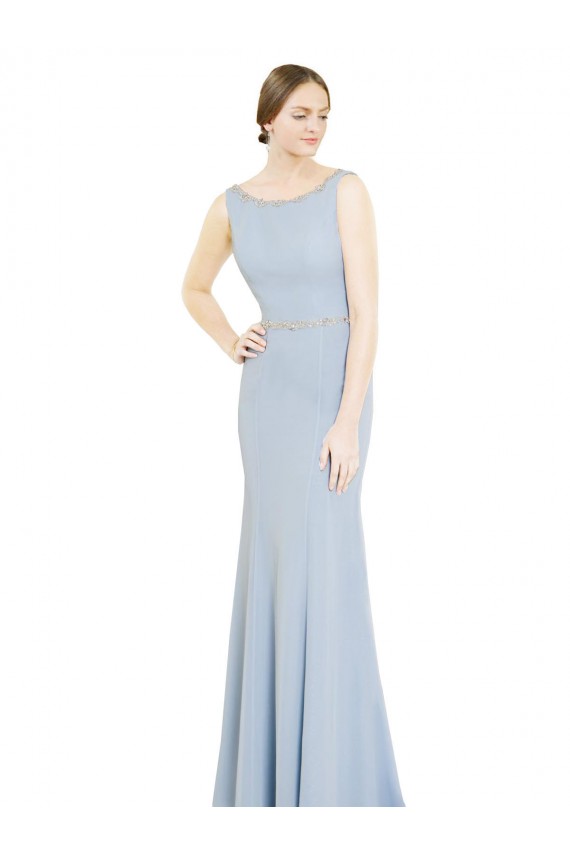 Discount Full Length Chiffon Bridesmaid Dress with Sparkly Neckline and Belt