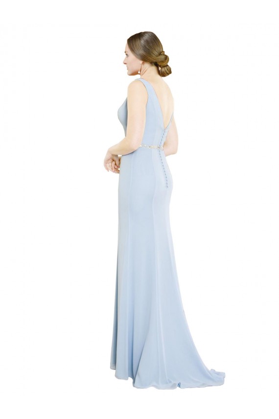 Discount Full Length Chiffon Bridesmaid Dress with Sparkly Neckline and Belt