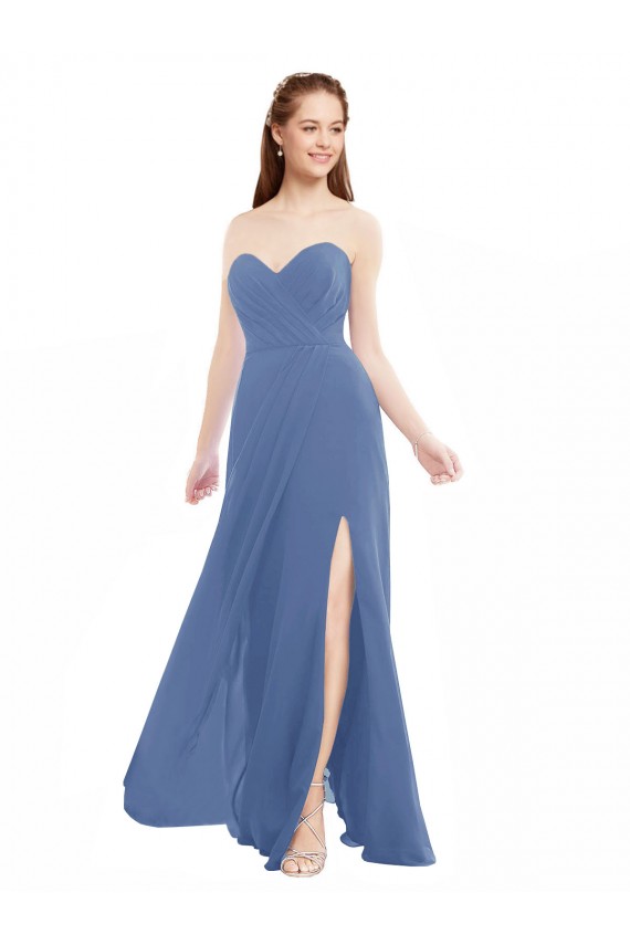 Discount Classic Strapless Bridesmaids Dress with Draped Sweetheart Bodice and Side Slit