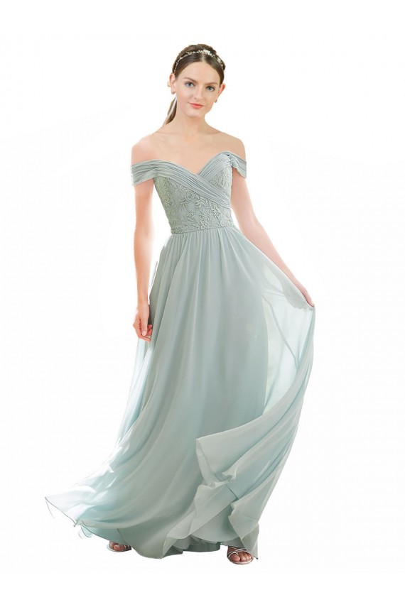 Discount Romantic Bridesmaid Dress with Embroidered Off the Shoulder Bodice