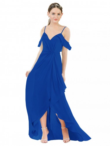 Discount High Low Boho Bridesmaid Dress with Cold Shoulder Sleeves