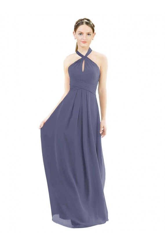 Discount High Halter Neck Chiffon Bridesmaid Dress with Twist-Tie