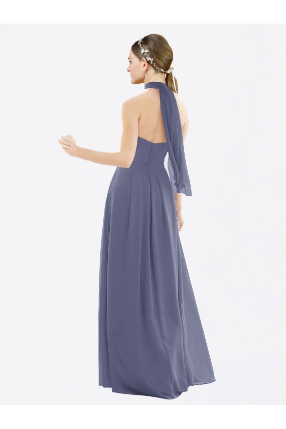 Discount High Halter Neck Chiffon Bridesmaid Dress with Twist-Tie