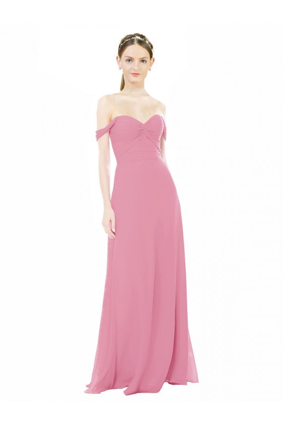Discount Fitted Sweetheart Bodice Chiffon Bridesmaid Dress with Draped Cap Sleeves