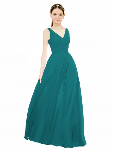 Discount Figure Flattering Chiffon Bridesmaid Dress with Draped V-Neck Bodice