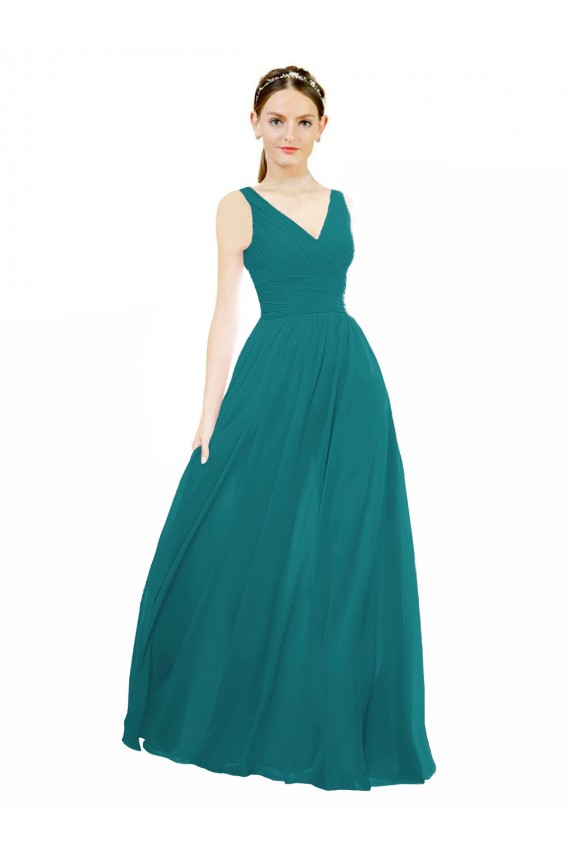 Discount Figure Flattering Chiffon Bridesmaid Dress with Draped V-Neck Bodice