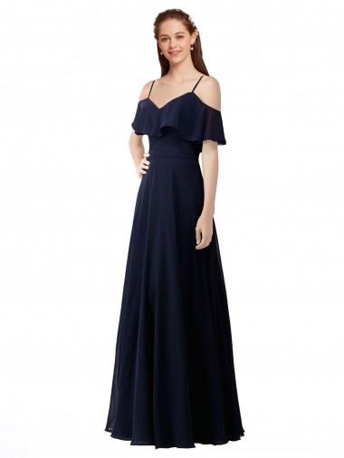 Discount Chiffon Bridesmaids Dress with Off the Shoulder Ruffle Detail