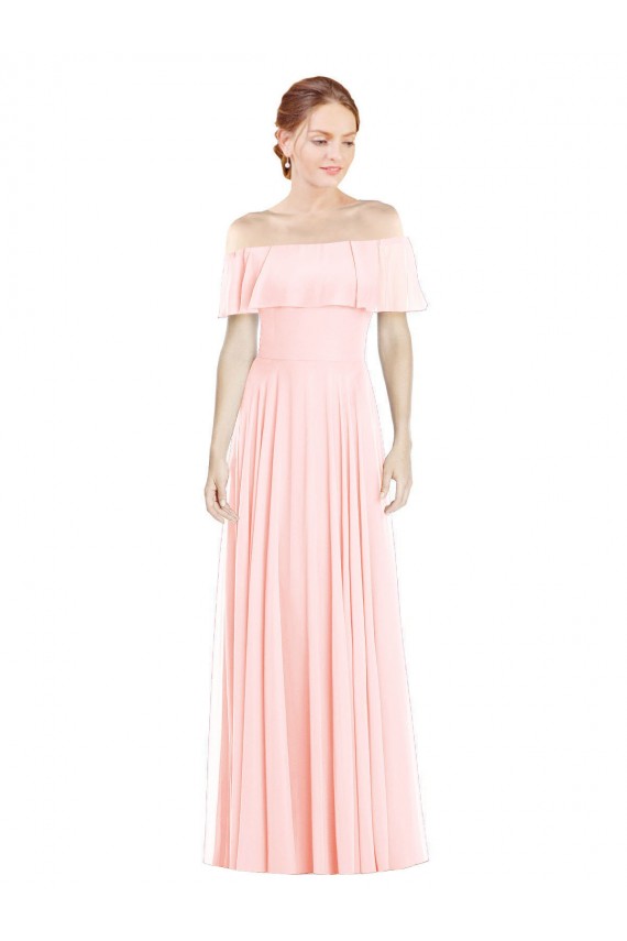 Discount Off the Shoulder Long Bridesmaid Dress With Ruffle Overlay