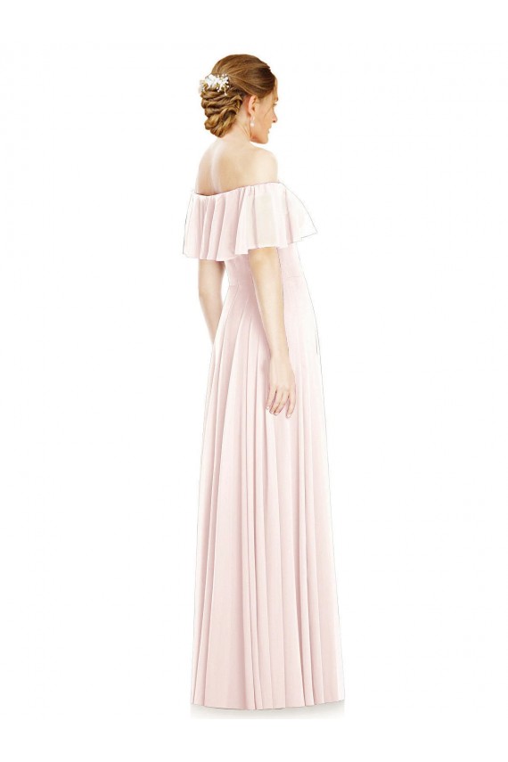 Discount Off the Shoulder Long Bridesmaid Dress With Ruffle Overlay
