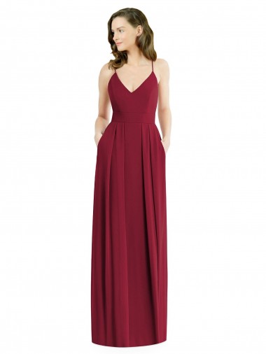 Discount Pleated Skirt Chiffon Maxi Bridesmaid Dress with Pockets