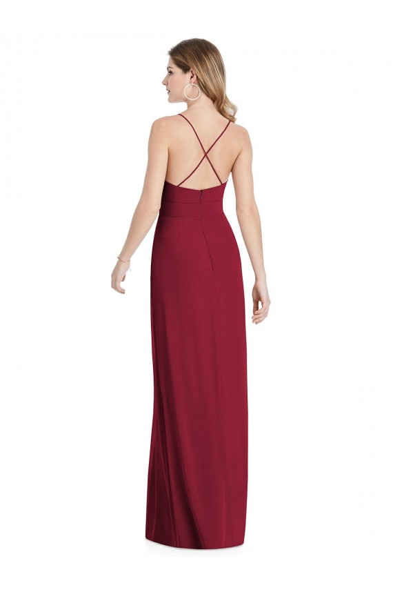 Discount Pleated Skirt Chiffon Maxi Bridesmaid Dress with Pockets