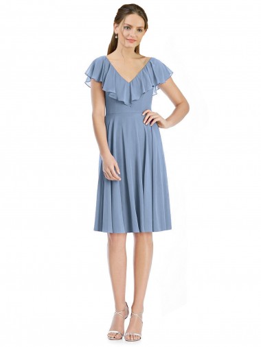 Discount Cocktail Length V-Neck V-Back Short Chiffon Bridesmaid Dress