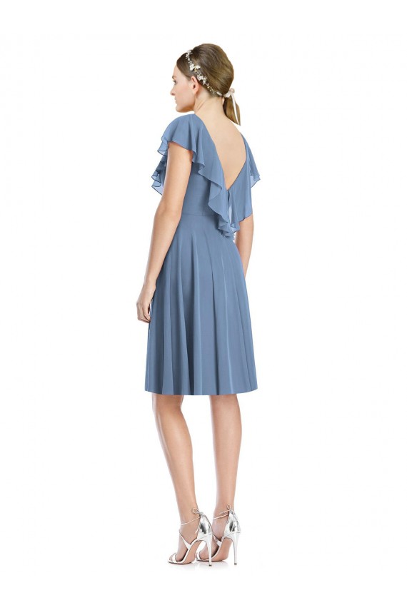 Discount Cocktail Length V-Neck V-Back Short Chiffon Bridesmaid Dress