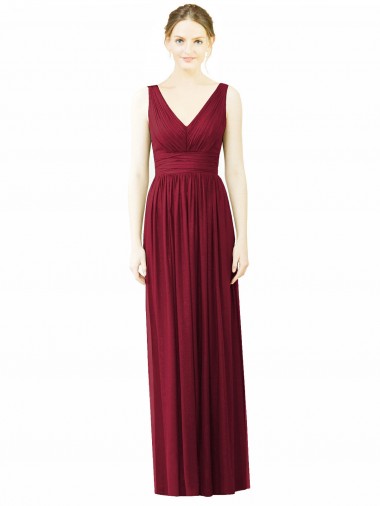 Discount V-Neck Full-Length Sleeveless Low Back Chiffon Bridesmaid Dress