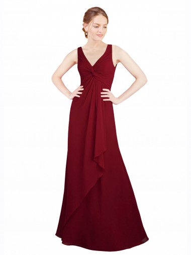 Discount Twist-Knot V-Neckline Long Chiffon Bridesmaid Dress