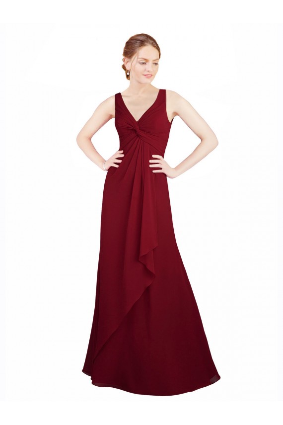 Discount Twist-Knot V-Neckline Long Chiffon Bridesmaid Dress
