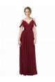 Discount Off the Shoulder V-Neck Petite Chiffon Bridesmaid Dress with Open Back