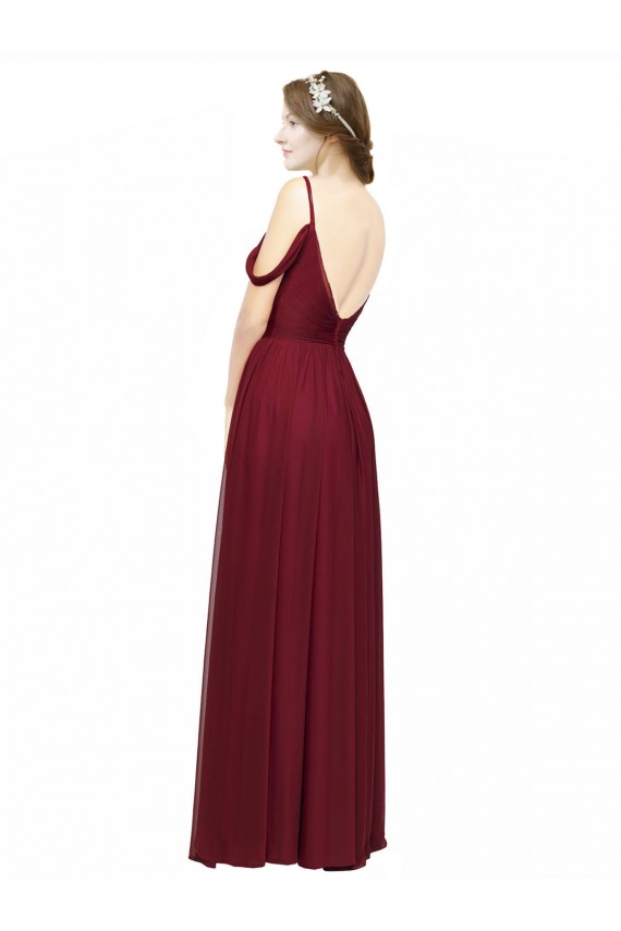 Discount Off the Shoulder V-Neck Petite Chiffon Bridesmaid Dress with Open Back