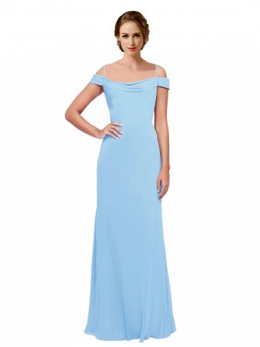Discount Off the Shoulder Bateau Neck Chiffon Bridesmaid Dress with Straps