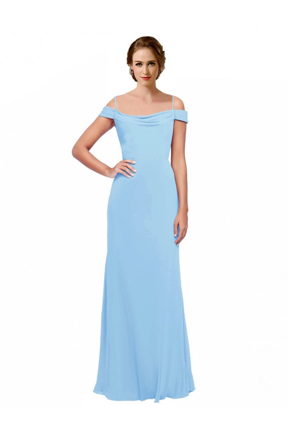 Discount Off the Shoulder Bateau Neck Chiffon Bridesmaid Dress with Straps