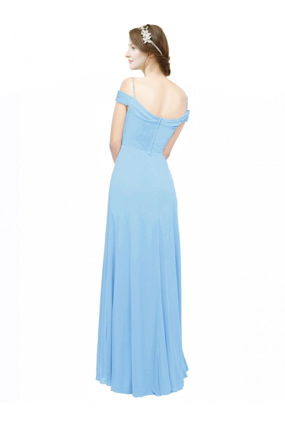 Discount Off the Shoulder Bateau Neck Chiffon Bridesmaid Dress with Straps