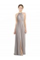 Discount Backless Halter Chiffon Bridesmaid Dress with Front Slit and Tie Open Back