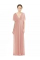 Discount Draped Short Sleeves Long Chiffon A-Line Bridesmaid Dress