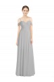 Discount Off the Shoulder Long Chiffon Bridesmaid Dress with Ruched Bodice