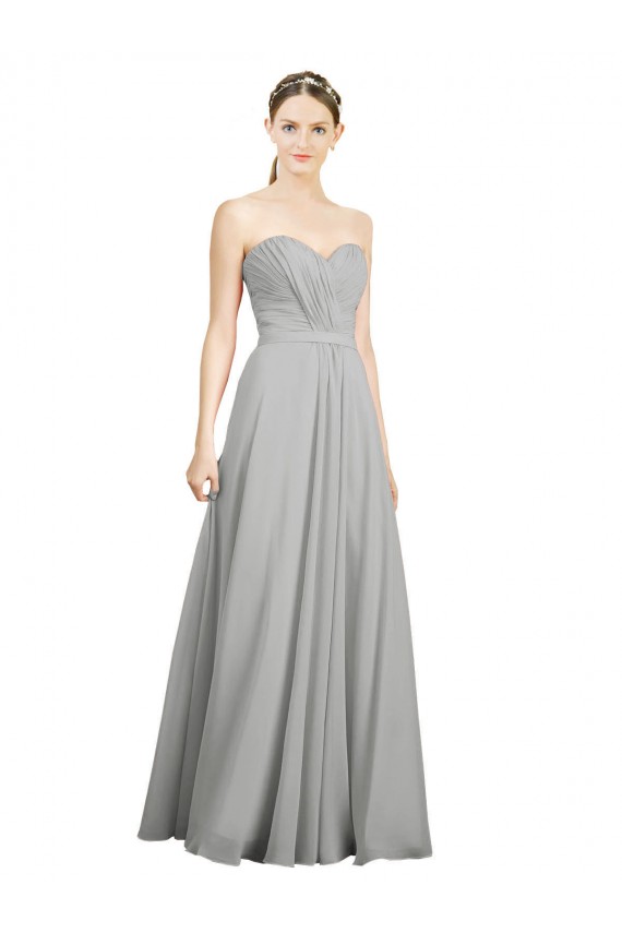 Discount Sweetheart Strapless Draped Long Chiffon Bridesmaid Dress