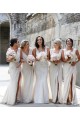 Discount Chiffon Long Champagne Bridesmaid Dresses with Sexy High Slit and Front Ruffles