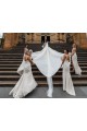 Discount Chiffon Long Champagne Bridesmaid Dresses with Sexy High Slit and Front Ruffles