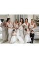 Discount Chiffon Long Champagne Bridesmaid Dresses with Sexy High Slit and Front Ruffles