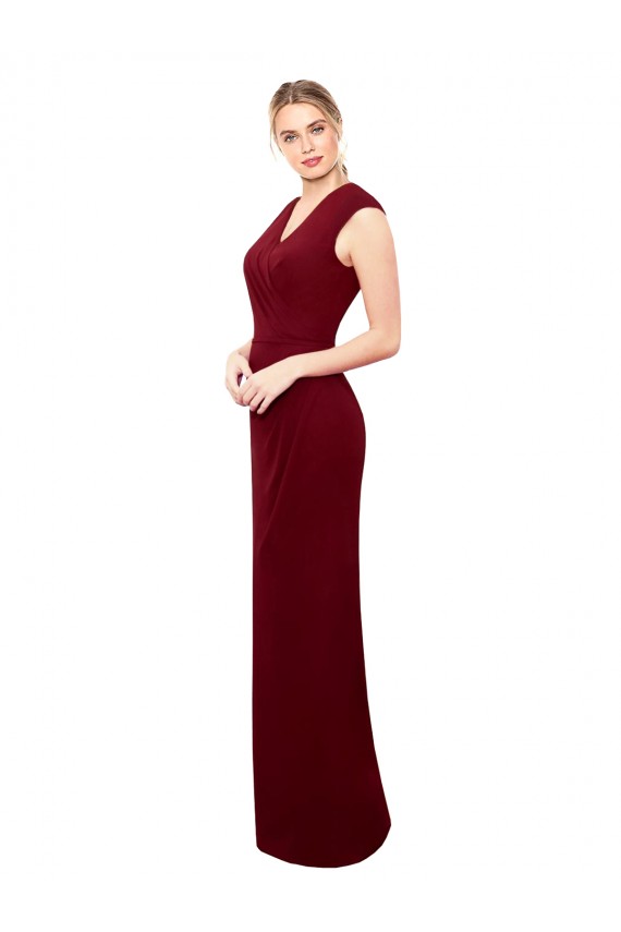 Discount Cap Sleeves Chiffon Bridesmaid Dress / Prom Dress with Pleated V-Neck Bodice