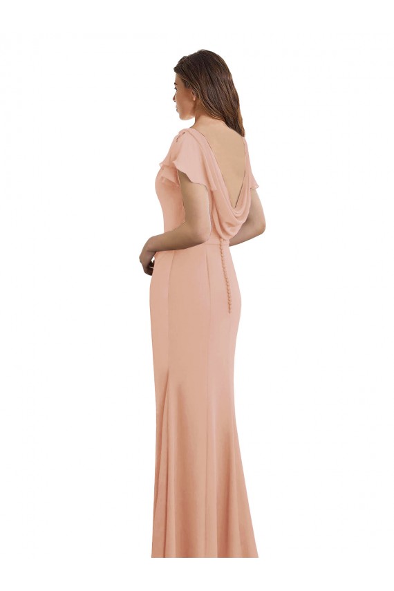 Discount Cap Sleeves Long Chiffon Bridesmaid Dress / Prom Dress with Low V-Back