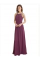 Discount High Neckline Long Chiffon Bridesmaid Dress with Beaded Trim