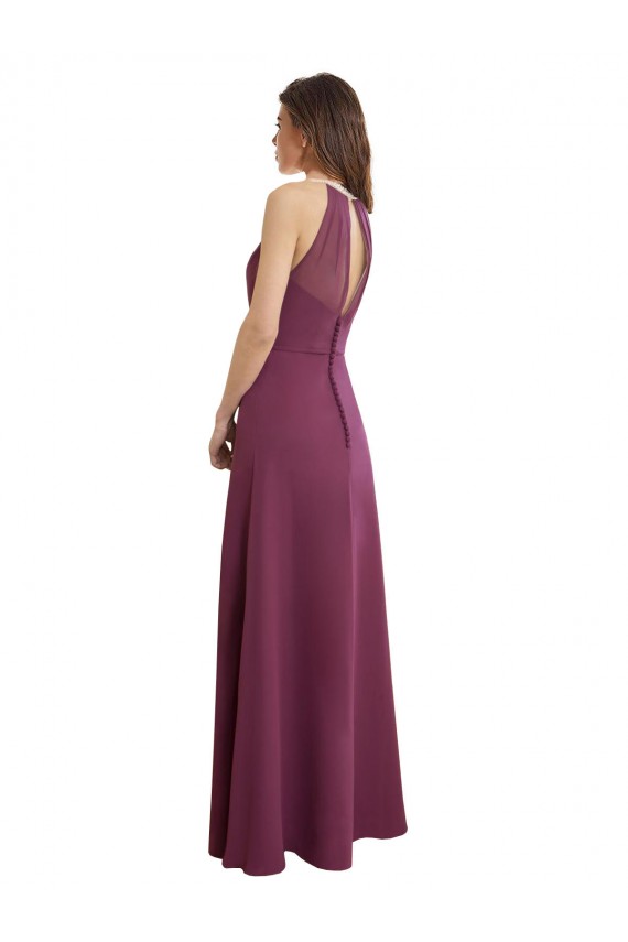 Discount High Neckline Long Chiffon Bridesmaid Dress with Beaded Trim