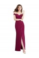 Discount Off the Shoulder Chiffon Bridesmaid Dress with Lace Appliques and Front Slit