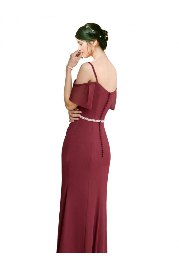 Discount Draped Cold Shoulder Long Chiffon Bridesmaid Dress with Spaghetti Straps