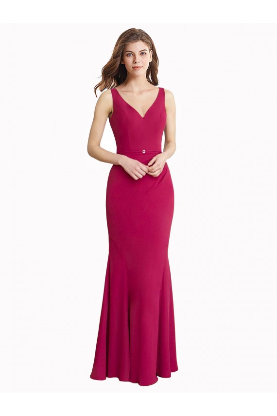 Discount V-Neck Mermaid Chiffon Bridesmaid Dress / Prom Dress with V-Back and Belt