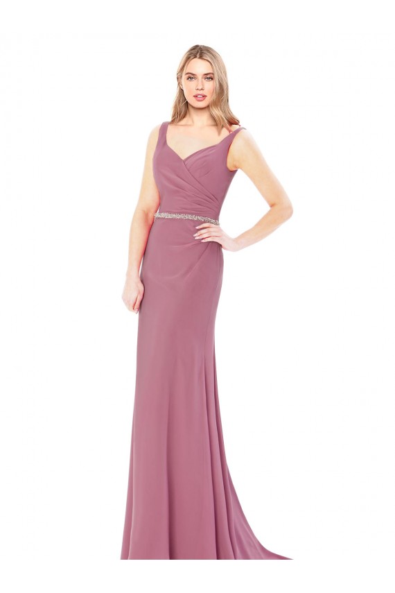 Discount Long Slim Chiffon Bridesmaid Dress / Prom Dress with Beaded Waist