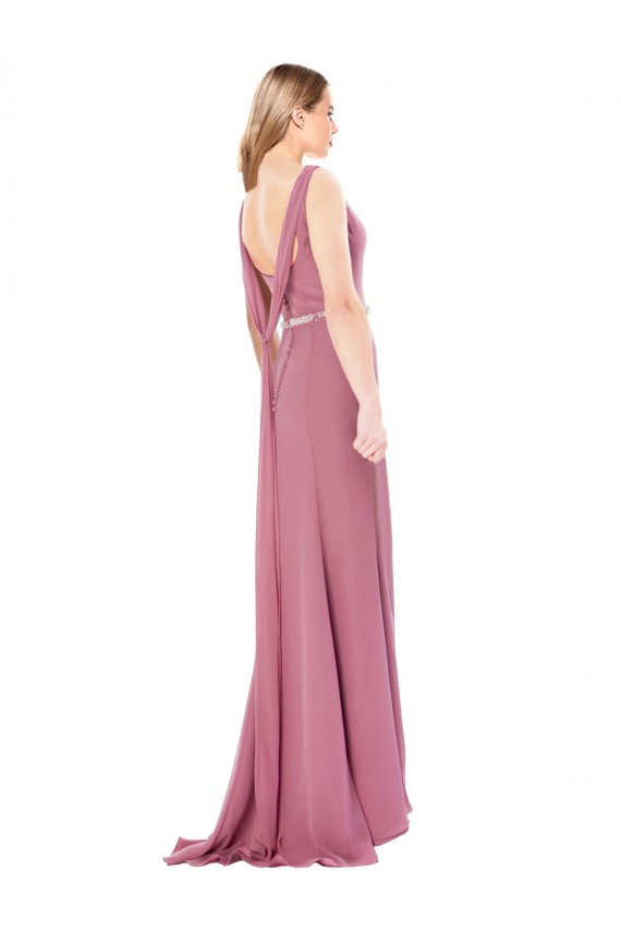 Discount Long Slim Chiffon Bridesmaid Dress / Prom Dress with Beaded Waist