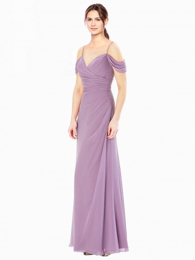 Discount Draped Off the Shoulder Sweetheart Chiffon Bridesmaid Dress with Button Back