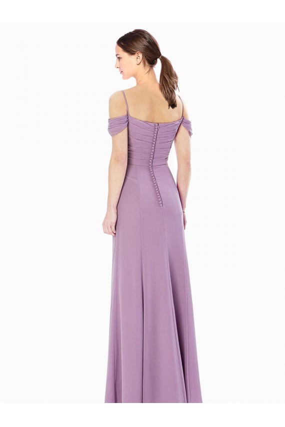 Discount Draped Off the Shoulder Sweetheart Chiffon Bridesmaid Dress with Button Back