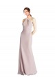 Discount Long Slim Chiffon Bridesmaid Dress with Ruffled Waist and Keyhole